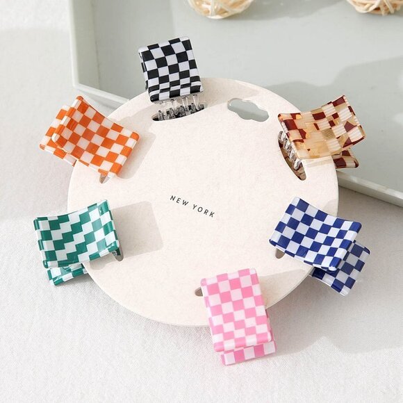 NWT 6Pcs Bundle Checker Mini Hair Claw Clips 90s Y2K - Picture 1 of 7